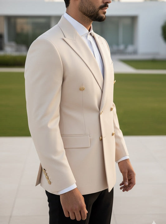 Beige Double Breasted Blazer by Italian Vega®