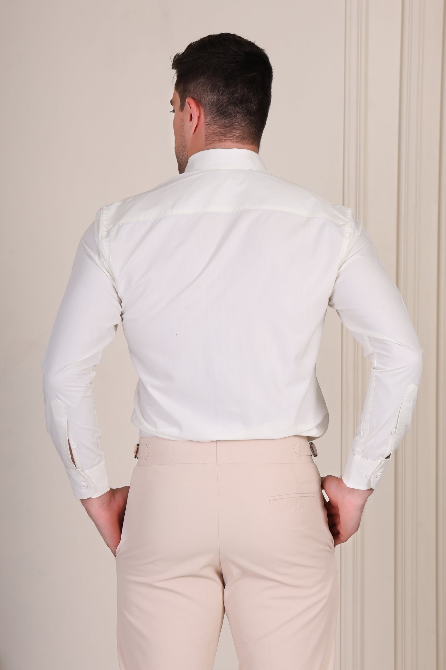 Old Money Ivory White Solid One Piece Collar Shirt by Italian Vega®