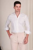 Old Money Ivory White Solid One Piece Collar Shirt by Italian Vega®