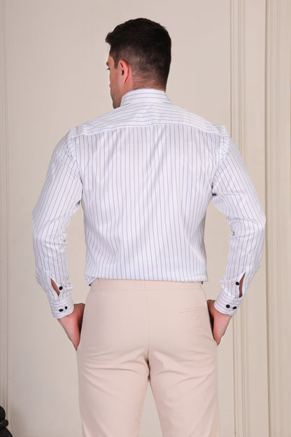 Old Money White Satin Stripe One Piece Collar Shirt by Italian Vega®