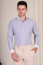 Old Money Navy Contrast Stripes Classic Collar Shirt by Italian Vega®
