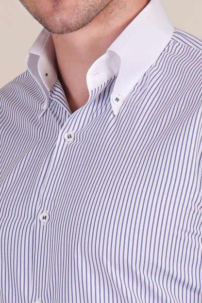 Old Money Navy Contrast Stripes Classic Collar Shirt by Italian Vega®