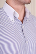 Old Money Navy Contrast Stripes Classic Collar Shirt by Italian Vega®