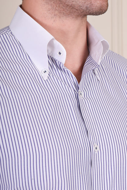Old Money Navy Contrast Stripes Classic Collar Shirt by Italian Vega®