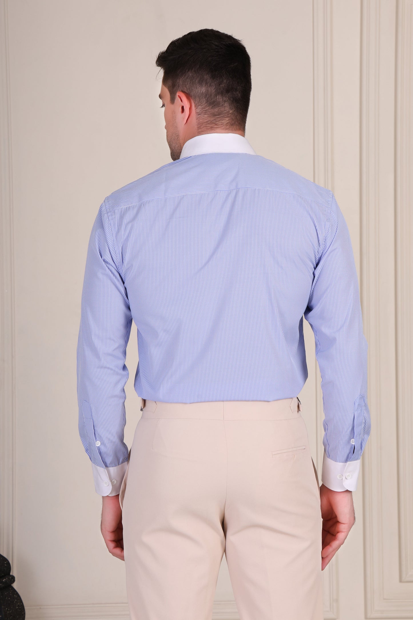 Old Money Sky Blue Contrast Pinstripe One Piece Collar by Italian Vega®