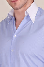 Old Money Sky Blue Contrast Pinstripe One Piece Collar by Italian Vega®