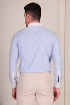 Old Money Sky Contrast Micro Pinstripe Classic Collar Shirt by Italian Vega®