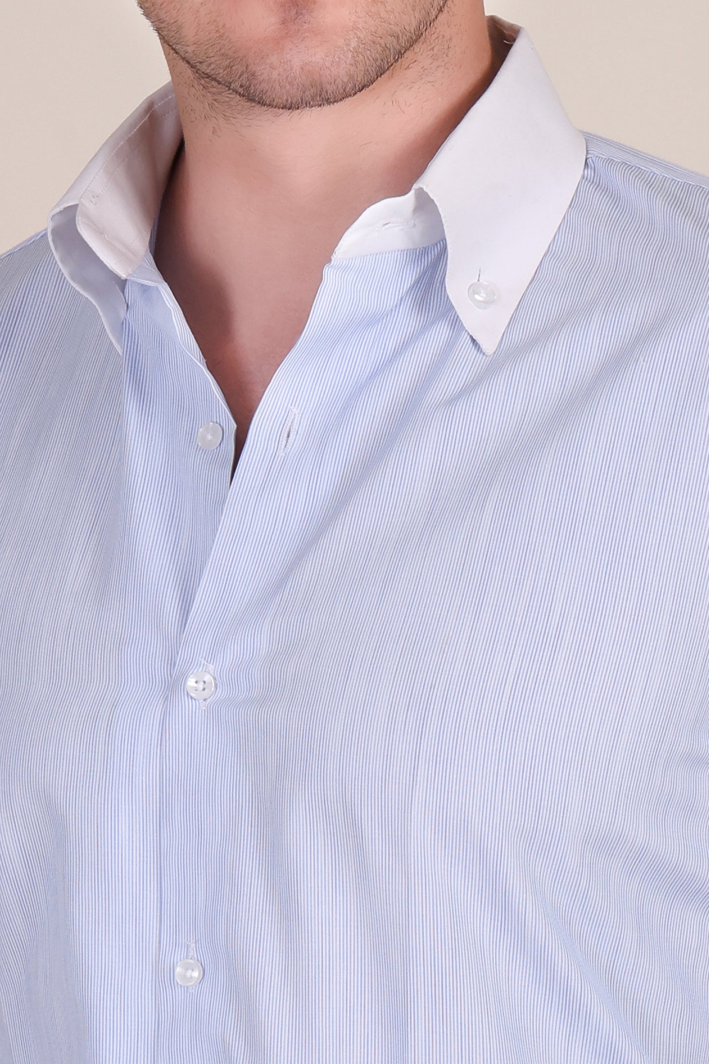 Old Money Sky Contrast Micro Pinstripe Classic Collar Shirt by Italian Vega®