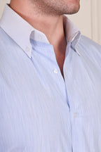 Old Money Sky Contrast Micro Pinstripe Classic Collar Shirt by Italian Vega®