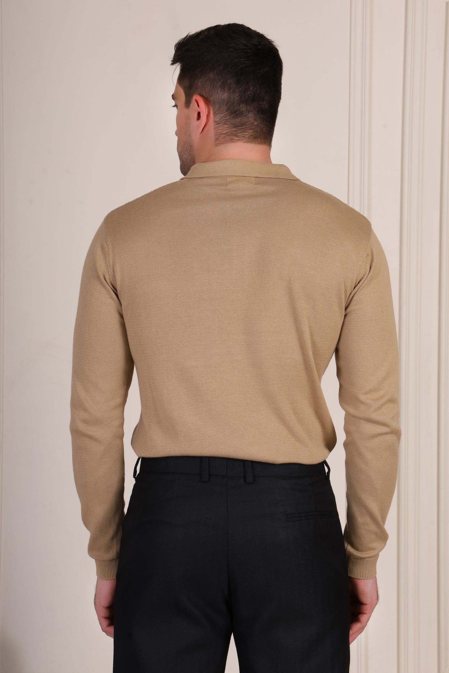 Beige Wide Stripes Full Sleeves Knit Polo by ITALIAN VEGA