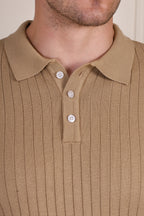 Beige Wide Stripes Full Sleeves Knit Polo by ITALIAN VEGA