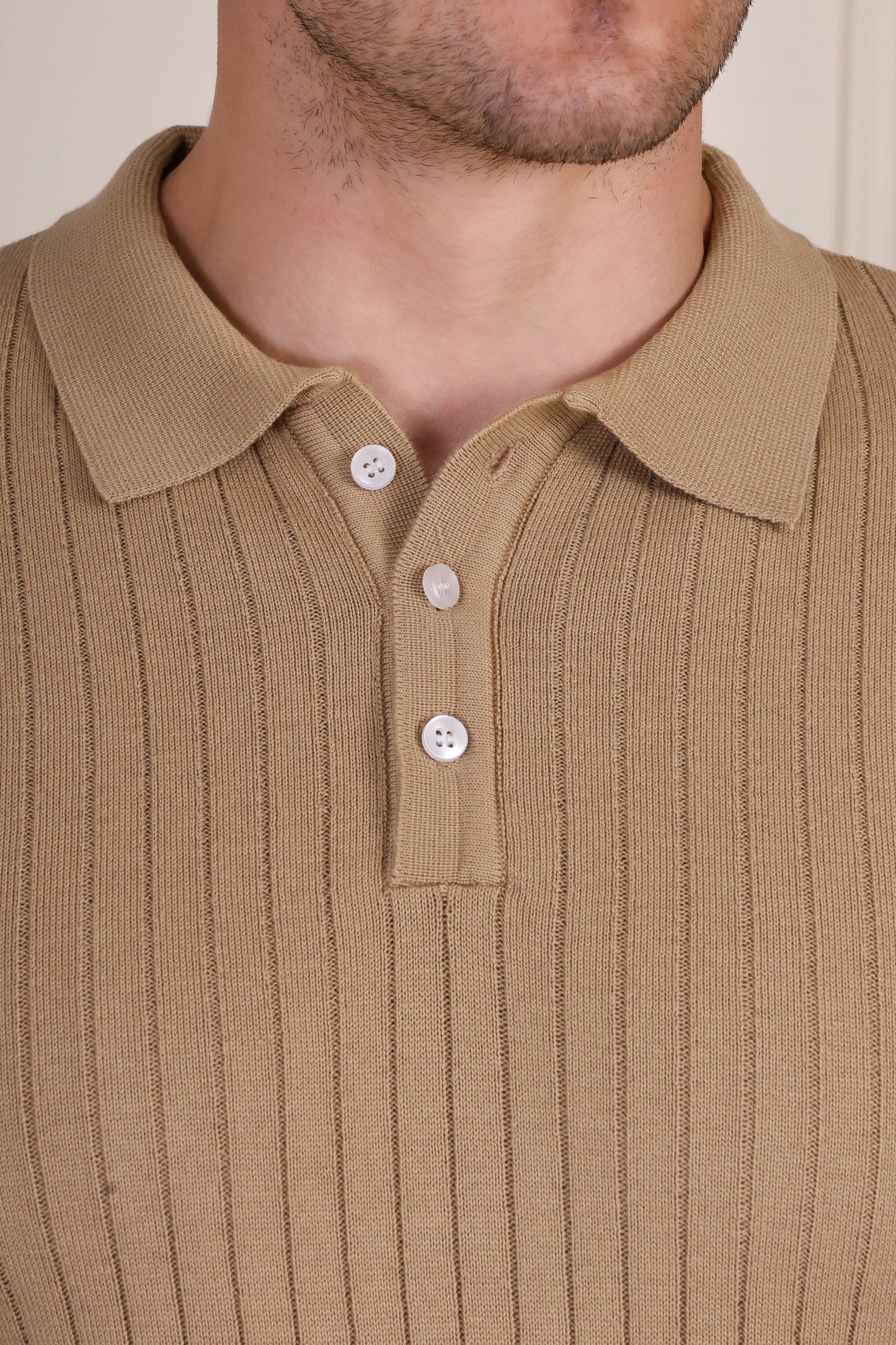 Beige Wide Stripes Full Sleeves Knit Polo by ITALIAN VEGA