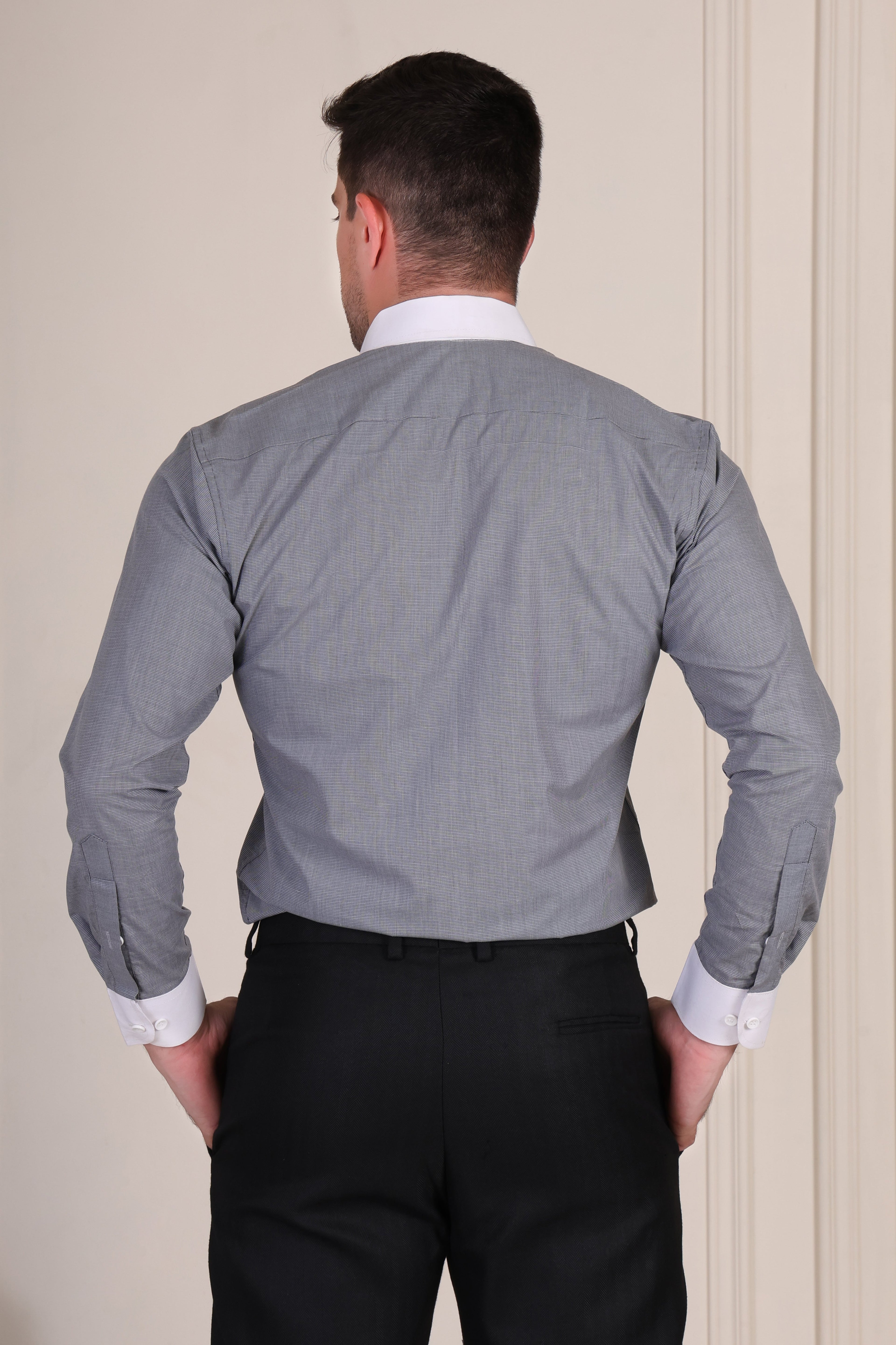 Old Money Grey Contrast Textured One Piece Collar Shirt by Italian Vega®