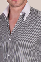 Old Money Black Contrast Stripe One Piece Collar Shirt by Italian Vega®