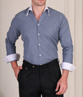 Old Money Deep Navy Contrast Stripe One Piece Collar Shirt by Italian Vega®