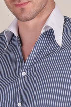 Old Money Deep Navy Contrast Stripe One Piece Collar Shirt by Italian Vega®
