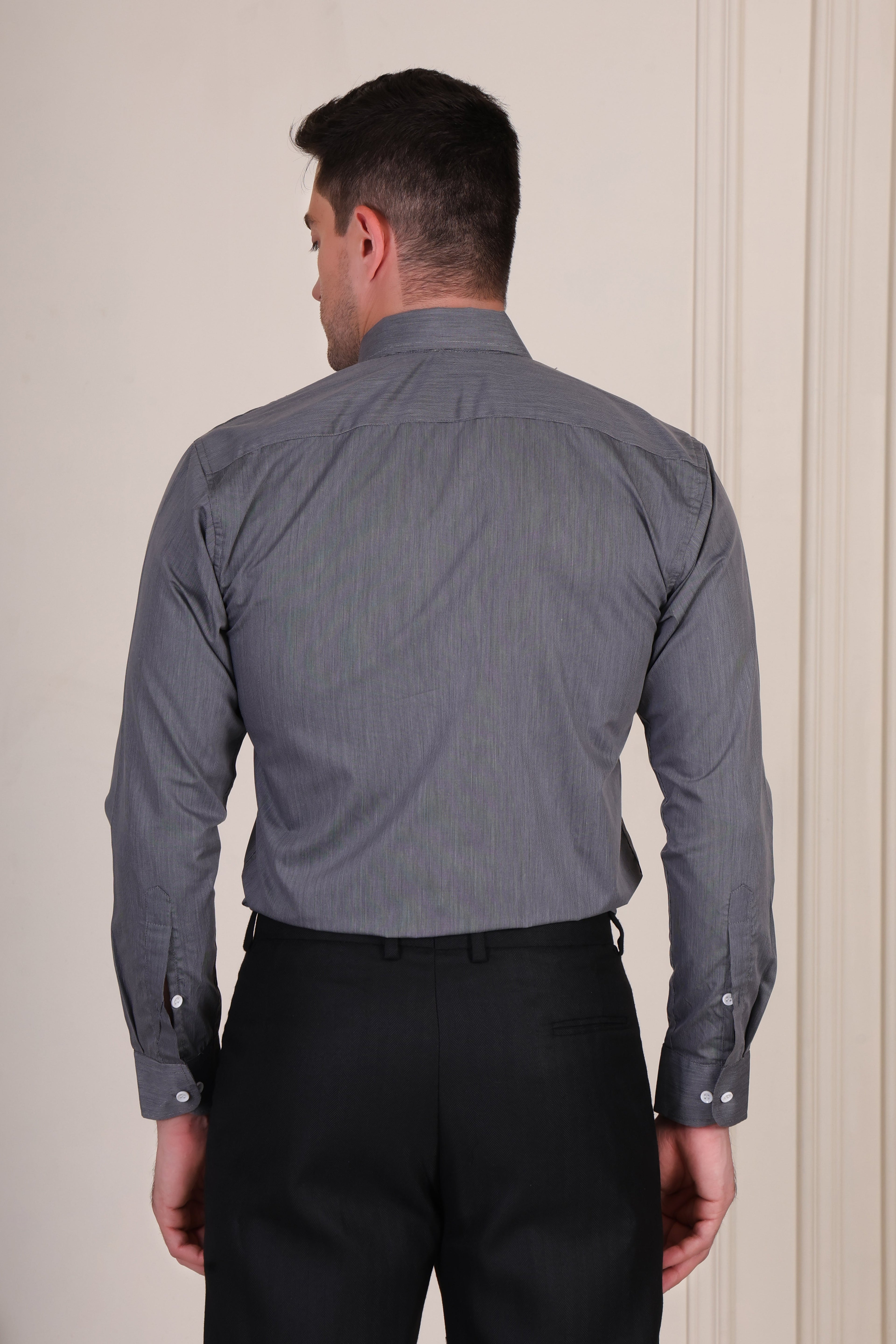 Old Money Charcoal Grey Pinstripe One Piece Collar Shirt by Italian Vega®