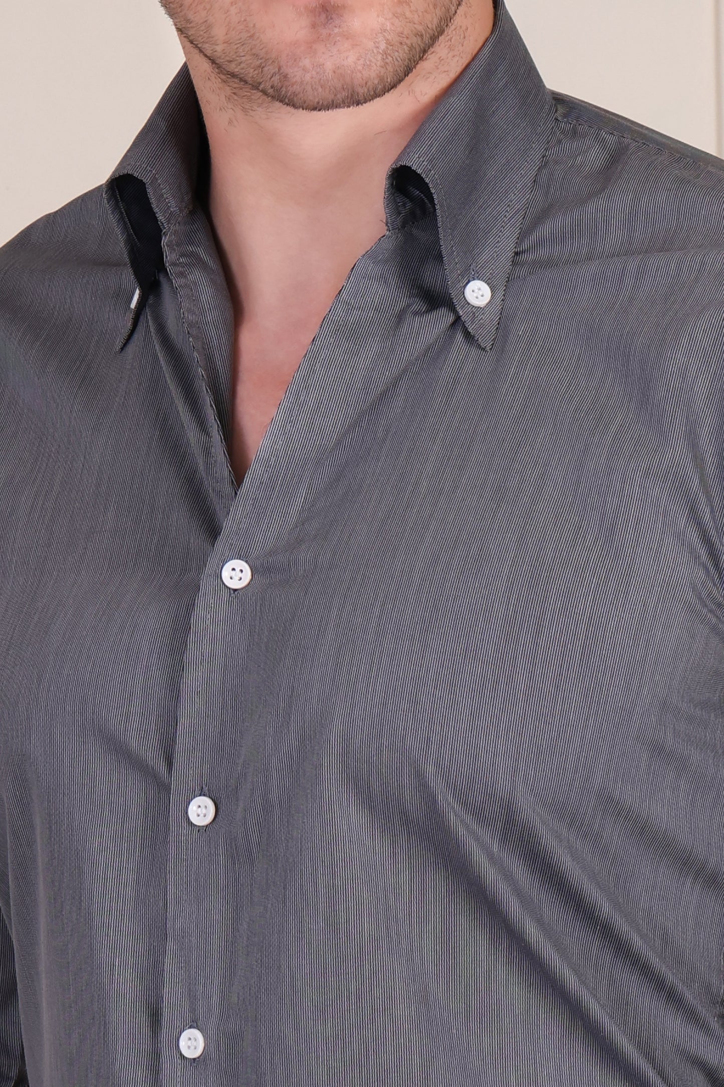 Old Money Charcoal Grey Pinstripe One Piece Collar Shirt by Italian Vega®