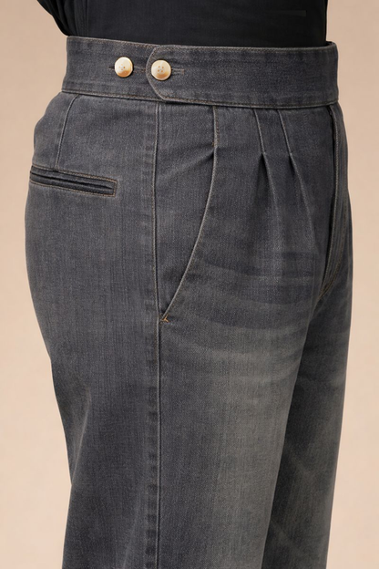 Anthracite Denim Classic Button Gurkha Trouser Pants | Boot Cut Fit by Italian Vega®