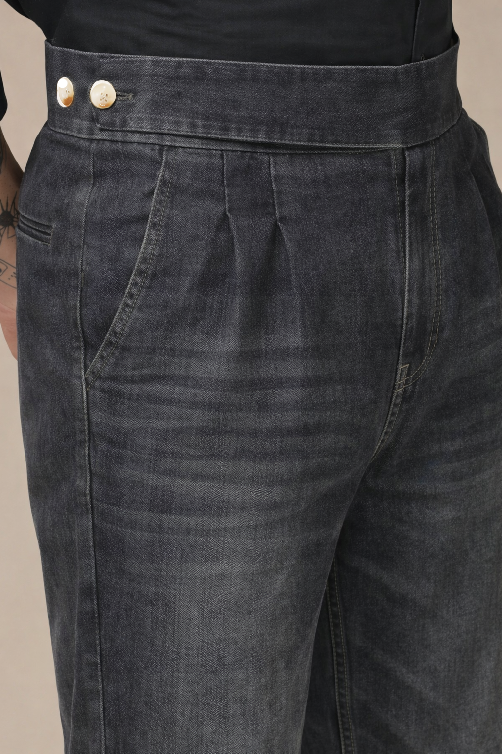 Anthracite Denim Classic Button Gurkha Trouser Pants | Boot Cut Fit by Italian Vega®