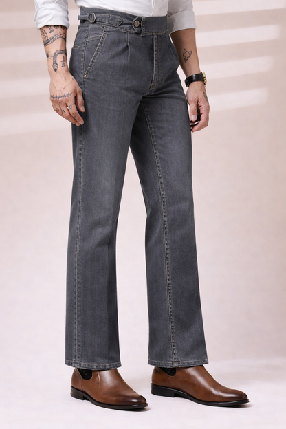 Anthracite Denim Elegant Gurkha Trouser Pants | Boot Cut Fit by Italian Vega®