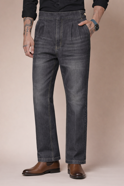 Anthracite Denim Classic Button Gurkha Trouser Pants | Boot Cut Fit by Italian Vega®