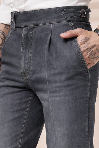 Anthracite Denim Elegant Gurkha Trouser Pants | Boot Cut Fit by Italian Vega®
