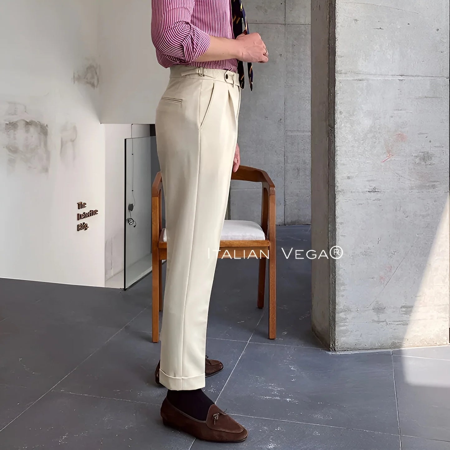 Beige Italian Elegant Gurkha Trousers by ITALIAN VEGA®