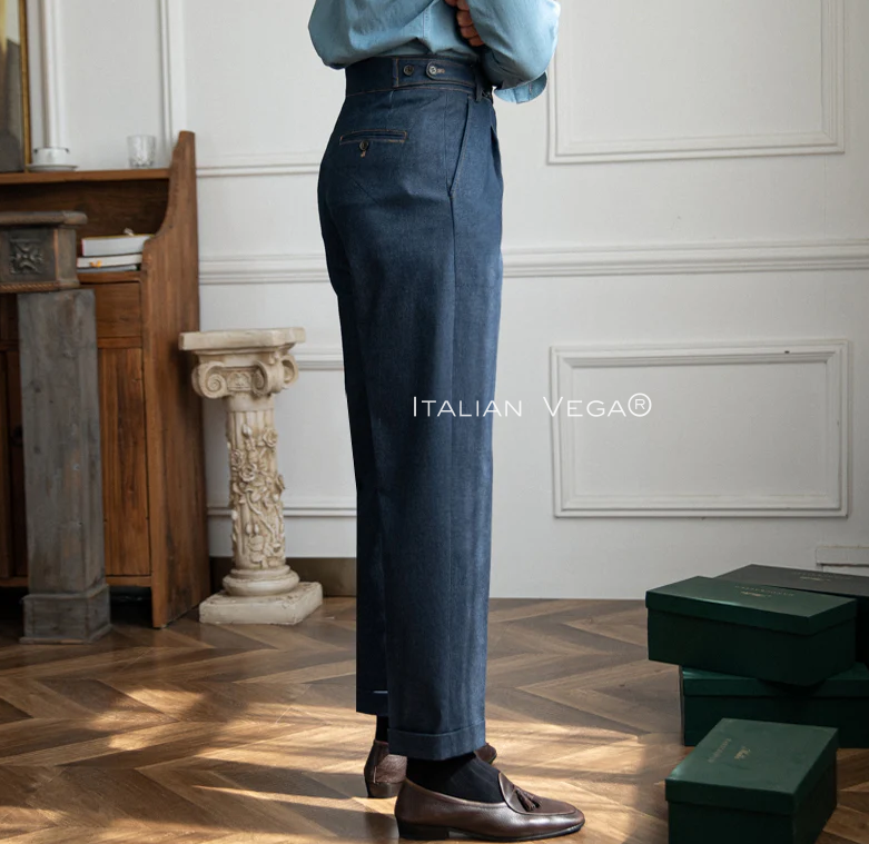 Dark Blue Denim Gurkha Trouser by Italian Vega®