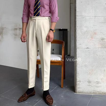 Beige Italian Elegant Gurkha Trousers by ITALIAN VEGA®