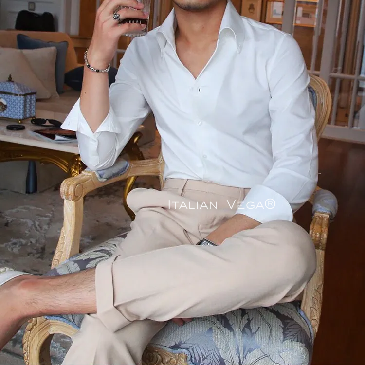 Old Money White Shirt with Ash Grey Signature Buttoned Gurkha Pant by ITALIAN VEGA®