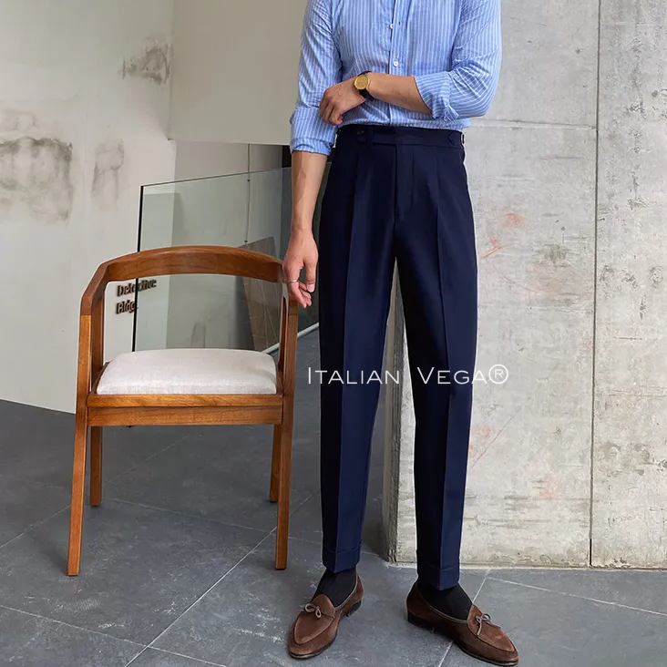 Navy Blue Italian Elegant Formal Gurkha Pants by ITALIAN VEGA®