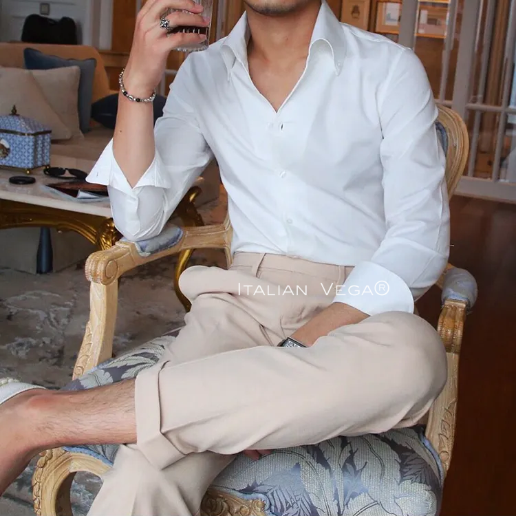 Old Money Ivory White Solid One Piece Collar Shirt by Italian Vega®