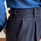Old Money Black Shirt with Navy Stripe Signature Buttoned Gurkha Pant by ITALIAN VEGA®