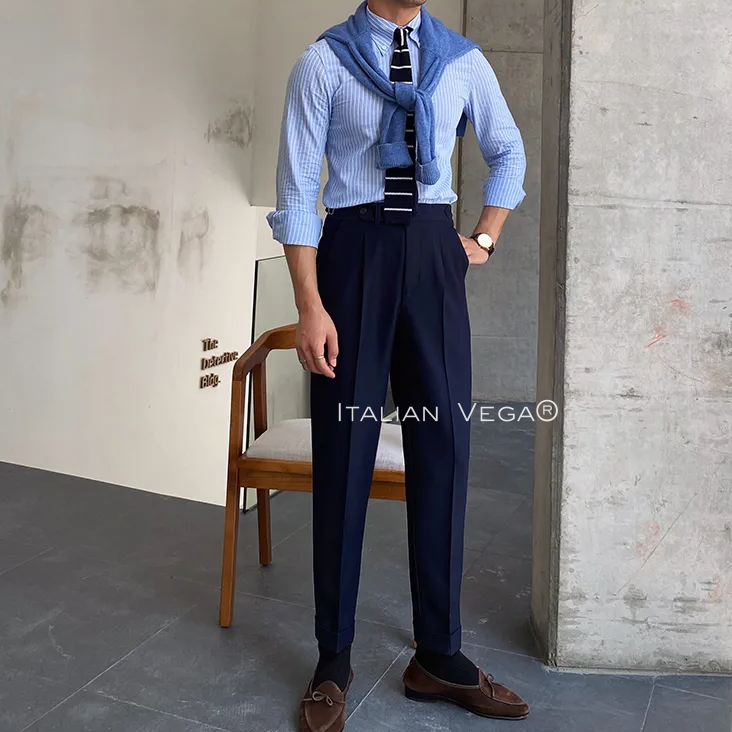 Navy Blue Italian Elegant Formal Gurkha Pants by ITALIAN VEGA®