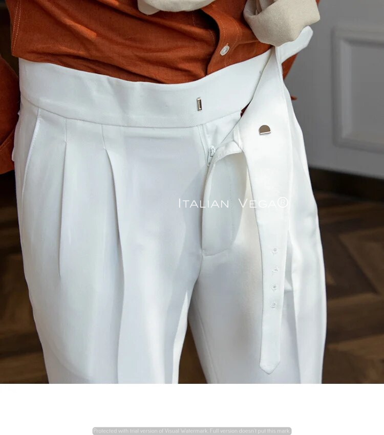 Frost White Classic Buckle Formal Gurkha Pants by ITALIAN VEGA®