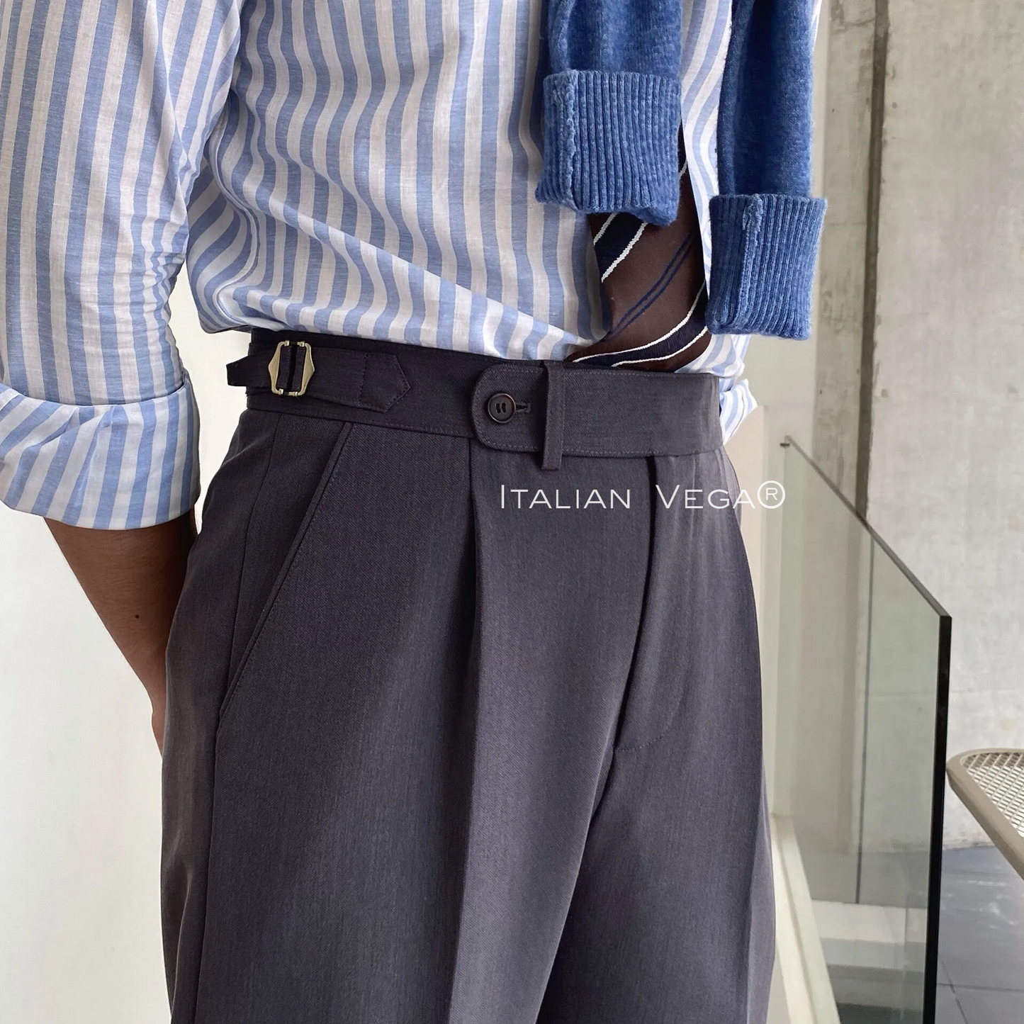 Grey Italian Elegant Formal Gurkha Pants by ITALIAN VEGA®