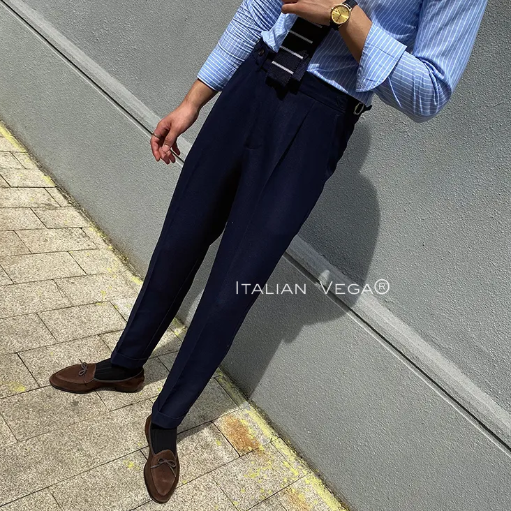 Navy Blue Italian Elegant Formal Gurkha Pants by ITALIAN VEGA®