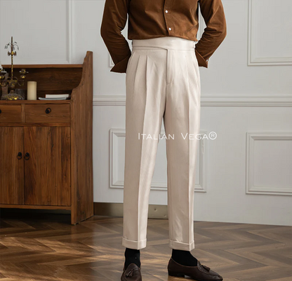 Beige Corduroy Classic Formal Gurkha Pants by ITALIAN VEGA®
