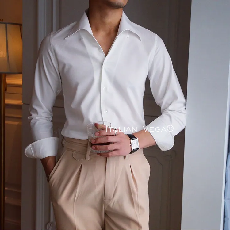 Old Money Ivory White Solid One Piece Collar Shirt by Italian Vega®