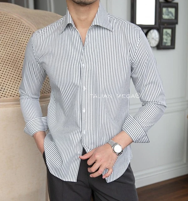 Old Money Grey Stripe Shirt with Ash Grey Signature Buttoned Gurkha Pant by ITALIAN VEGA®