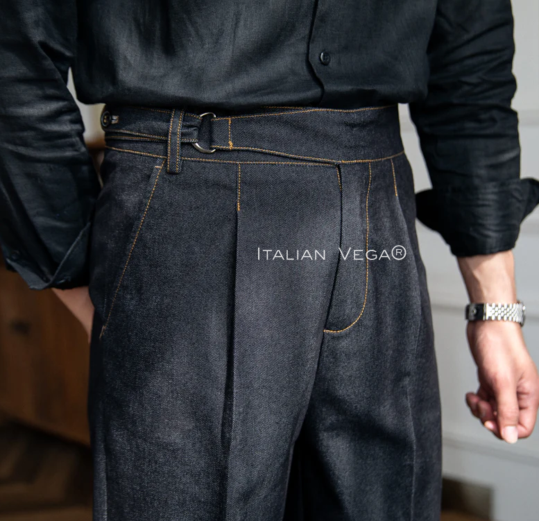 Old Money Powder Blue Shirt with Space Blue Veteran Denim Gurkha Pant by ITALIAN VEGA®