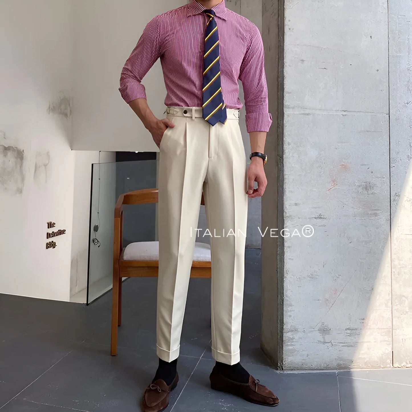 Beige Italian Elegant Gurkha Trousers by ITALIAN VEGA®