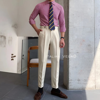 Beige Italian Elegant Gurkha Trousers by ITALIAN VEGA®
