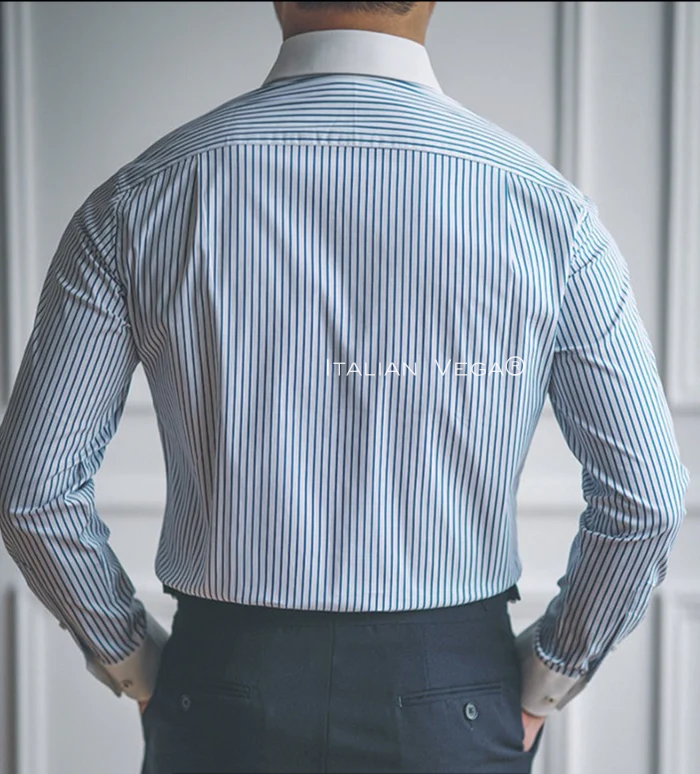 Old Money Classic Stripe Shirt with Elephant Grey Signature Buttoned Gurkha Pant by ITALIAN VEGA®