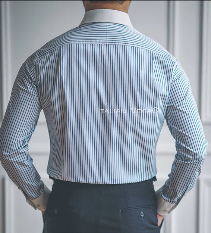 Old Money Navy Contrast Stripes Classic Collar Shirt by Italian Vega®