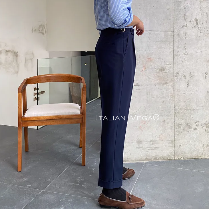 Navy Blue Italian Elegant Formal Gurkha Pants by ITALIAN VEGA®