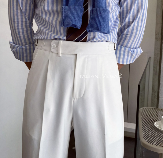 White Italian Elegant Formal Gurkha Pants by ITALIAN VEGA®