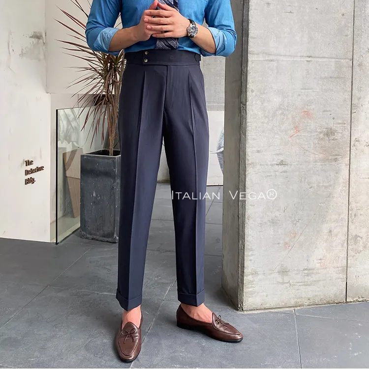 Elephant Grey Signature Buttoned Formal Gurkha Pants by ITALIAN VEGA®