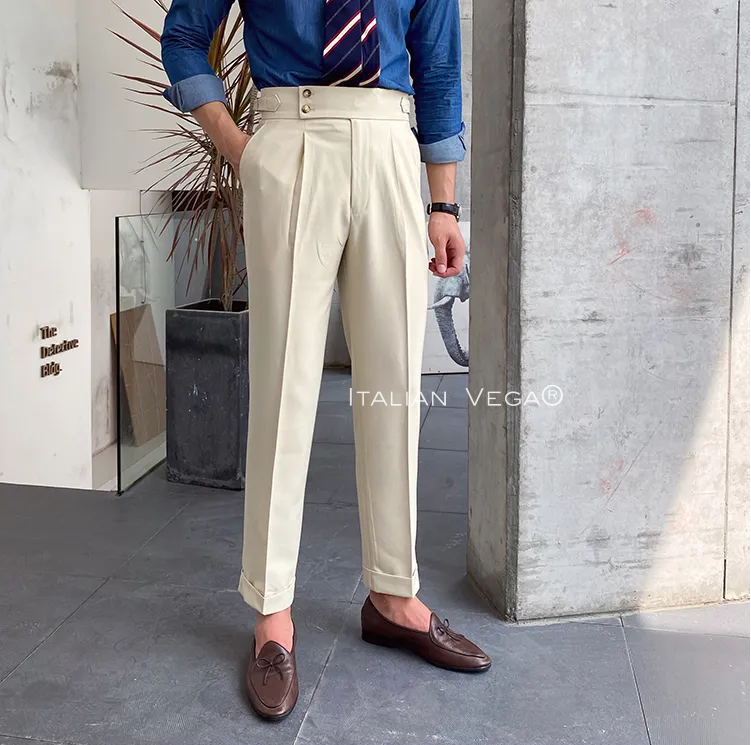 Biege Signature Buttoned Formal Gurkha Pants by ITALIAN VEGA®